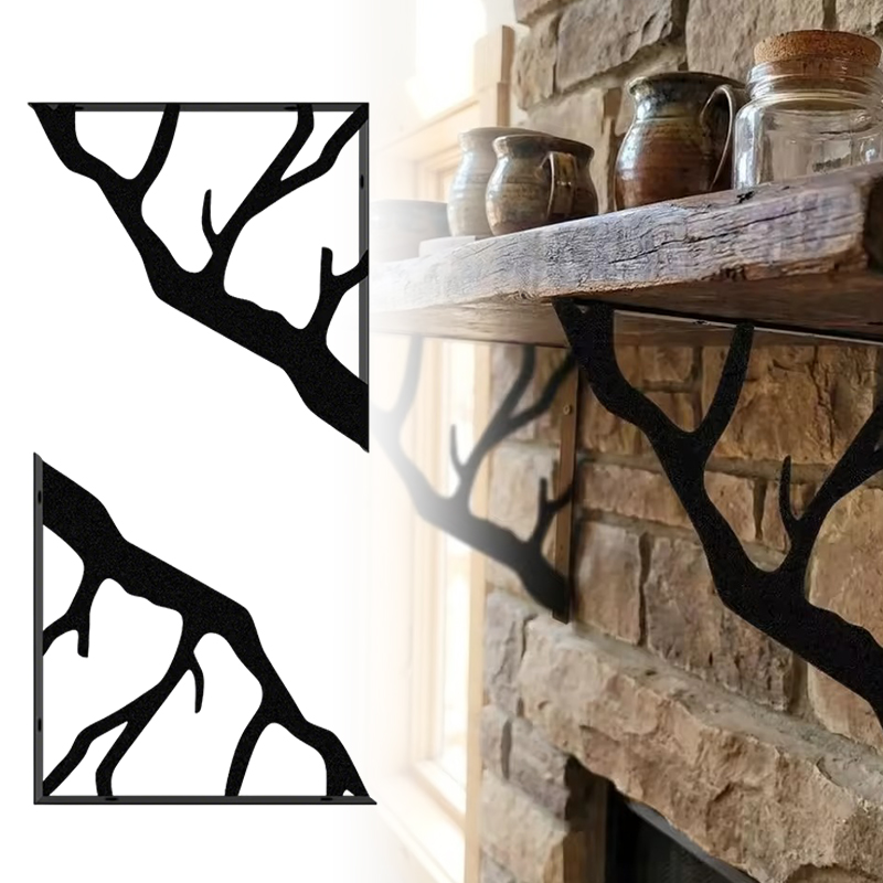 Shelf Bracket Pair - 2PCS Black Tree Branch Metal Shelf