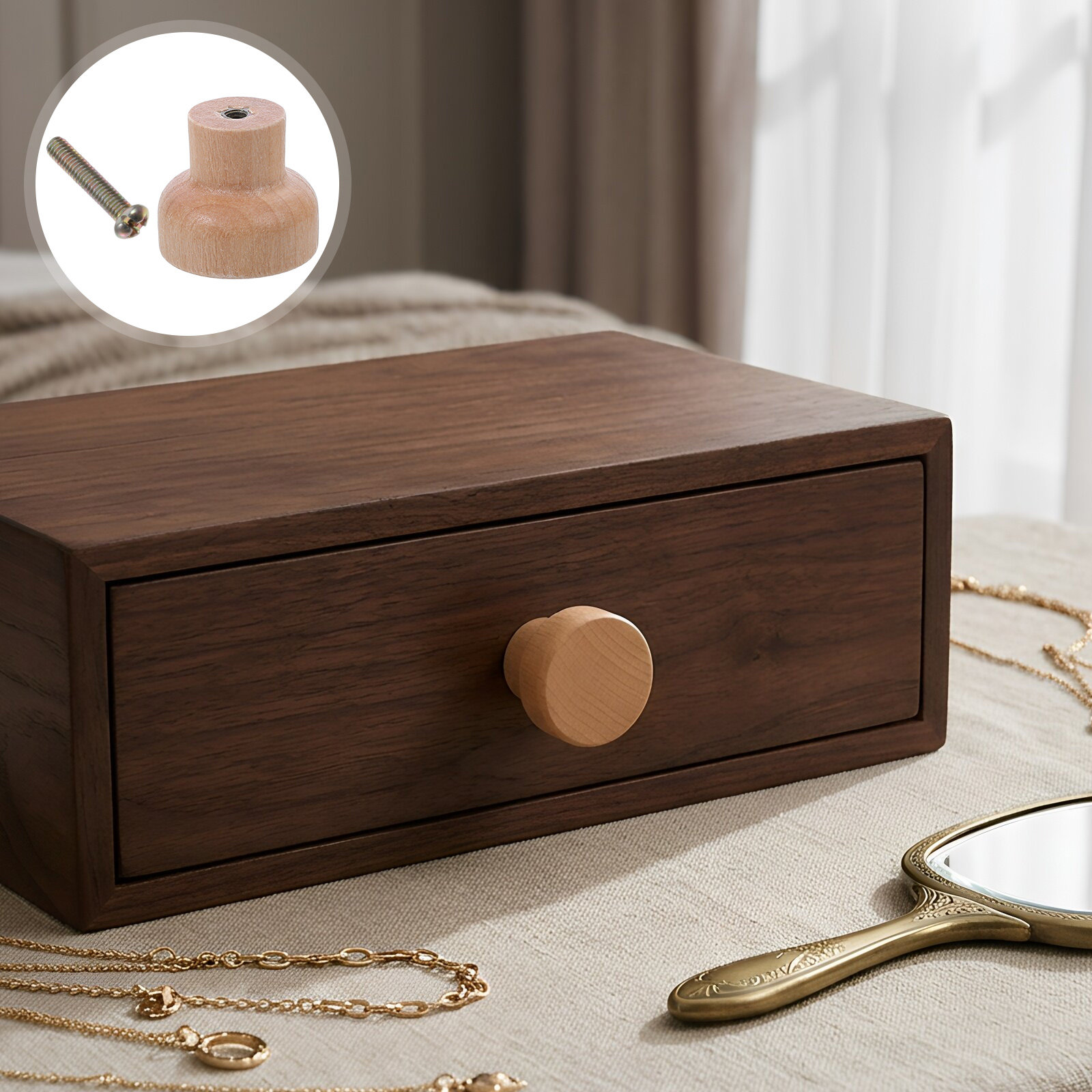 Cabinet Knob Round - 30Pcs Solid Beech Wood Small Round