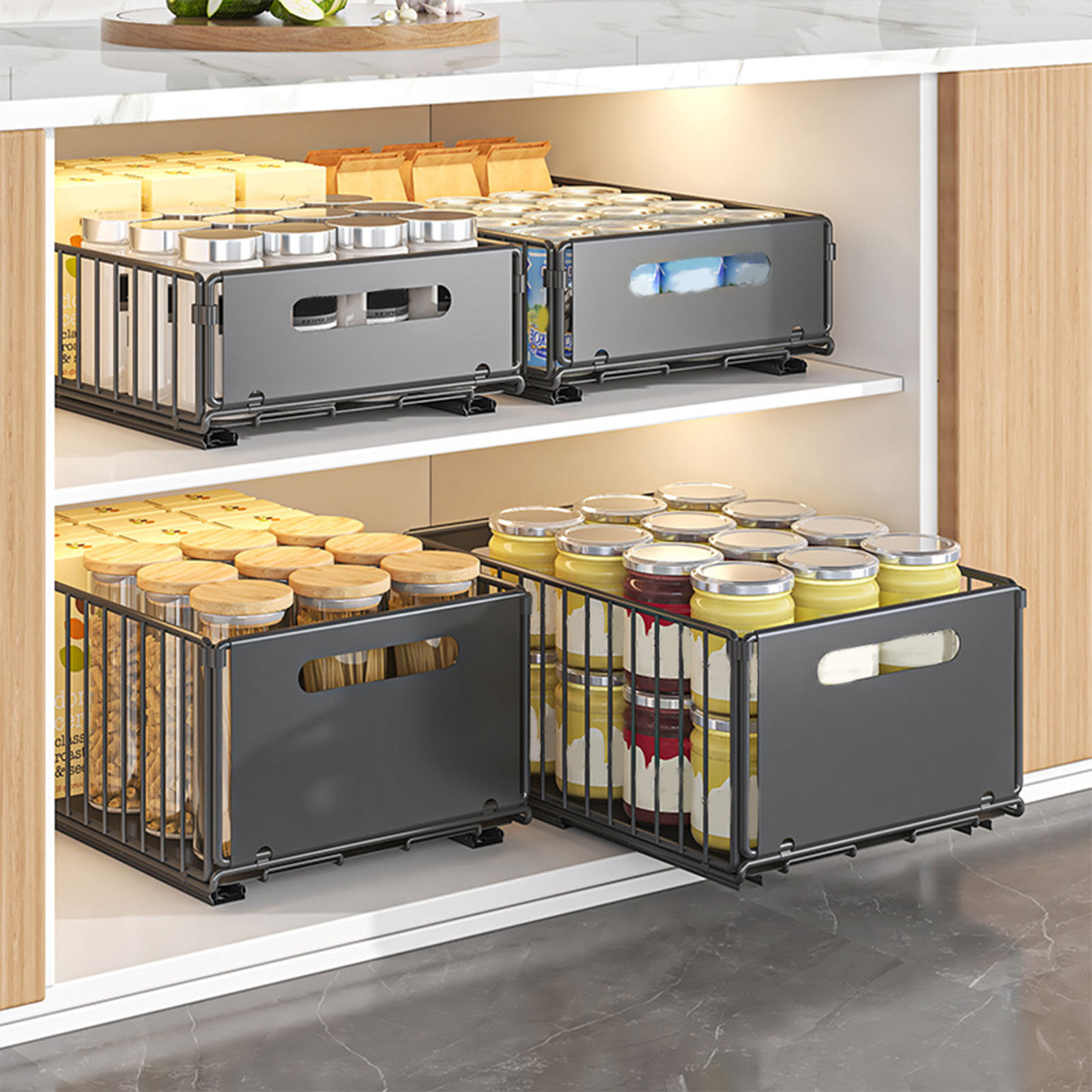Drawer Slide Pair - Pull Out Kitchen Storage Rack with