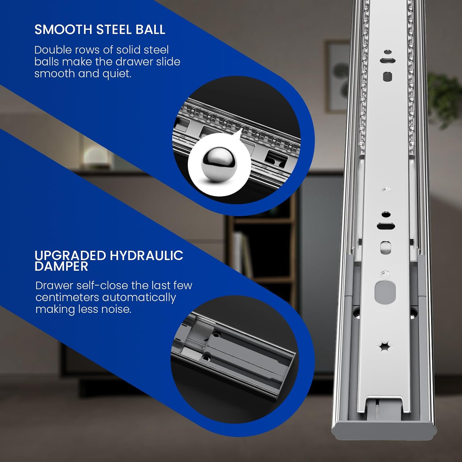 22 Inch Side Mount Soft Close  - đánh giá và giá Drawer Slide Pair